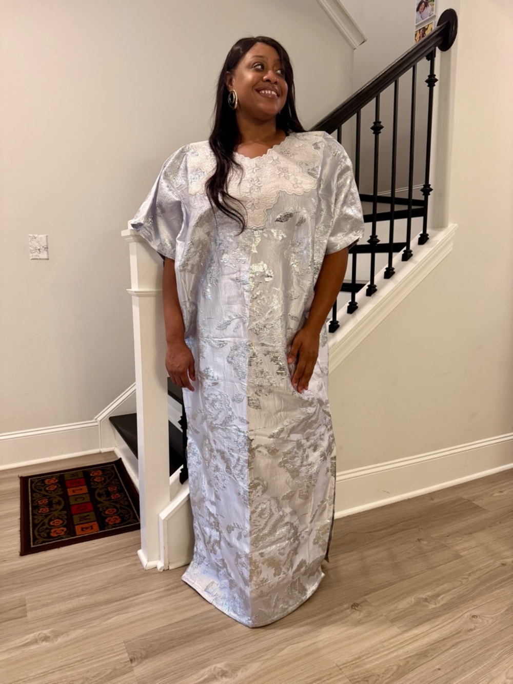 Elegant White Embroidered Boubou Maxi Dress